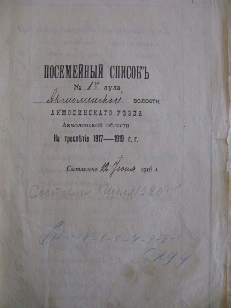 Род Кулан-Кипчак в переписи Акмолинской волости за 1916 год.